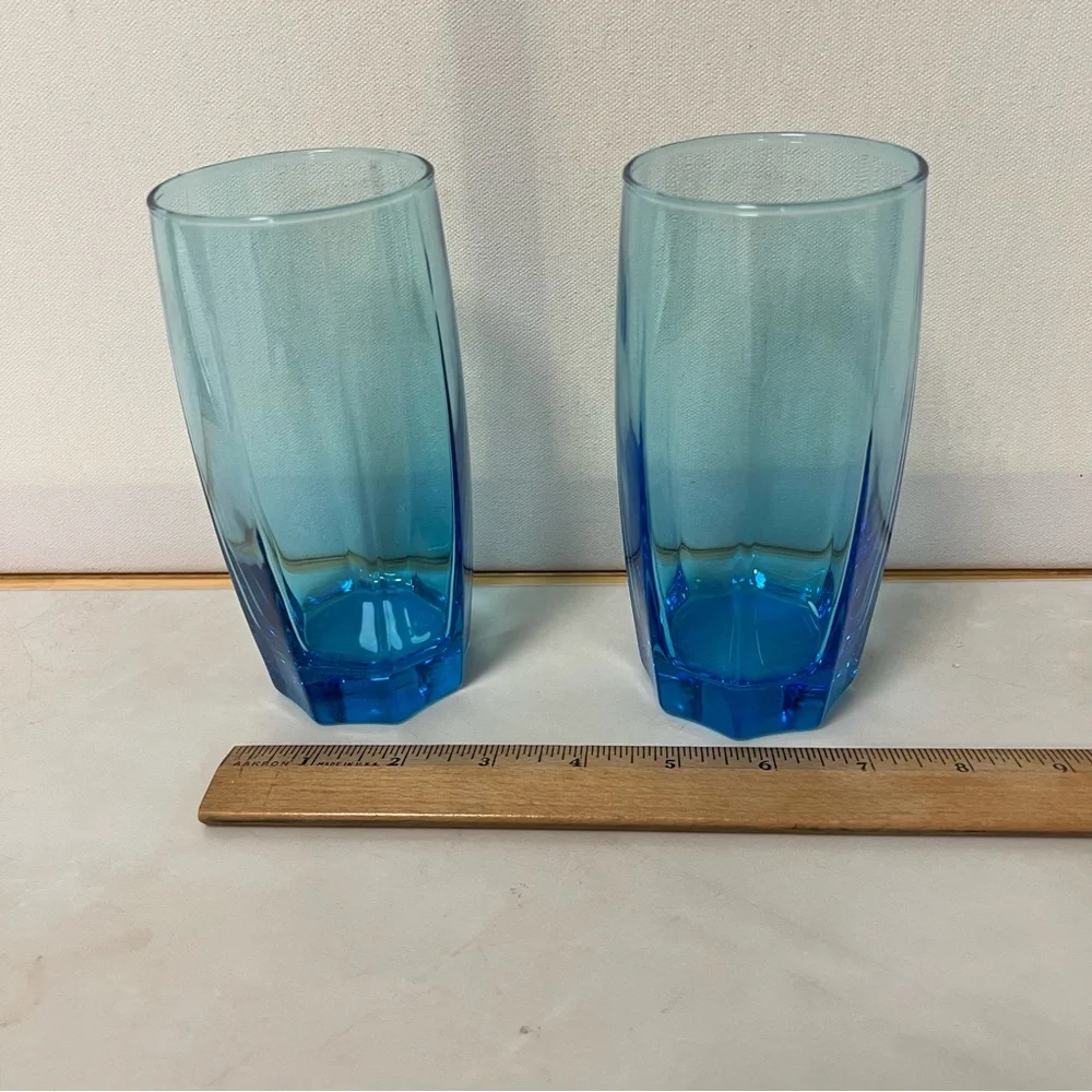Cristar Blue Glass Tumblers 16 Ounce Drinking Glasses
